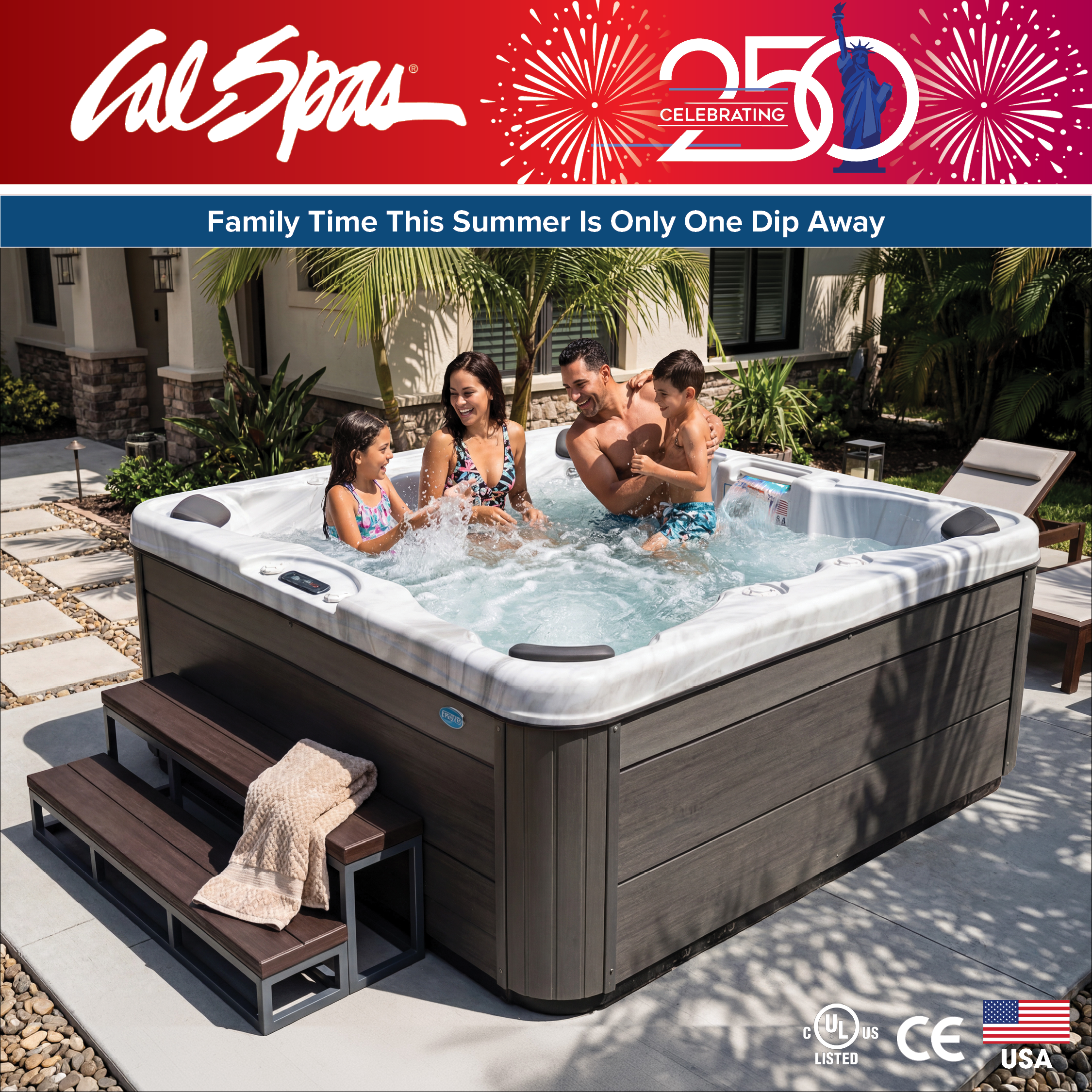Calspas hot tub being used in a family setting - Mishawaka